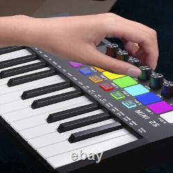 25 Keys MIDI Keyboard Professional Controller Mini USB Portable Drum Pads RGB