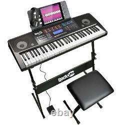 61 Key Electronic Keyboard Piano & Bench Set Adjustable Portable Stand Digital