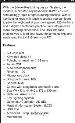 Casio LK-215 Portable Digital Lighting System Keyboard 61 Keys Touch Response