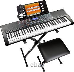 Rockjam 61-Key Keyboard Piano Kit with Keyboard Stand, Piano Bench, Headphones